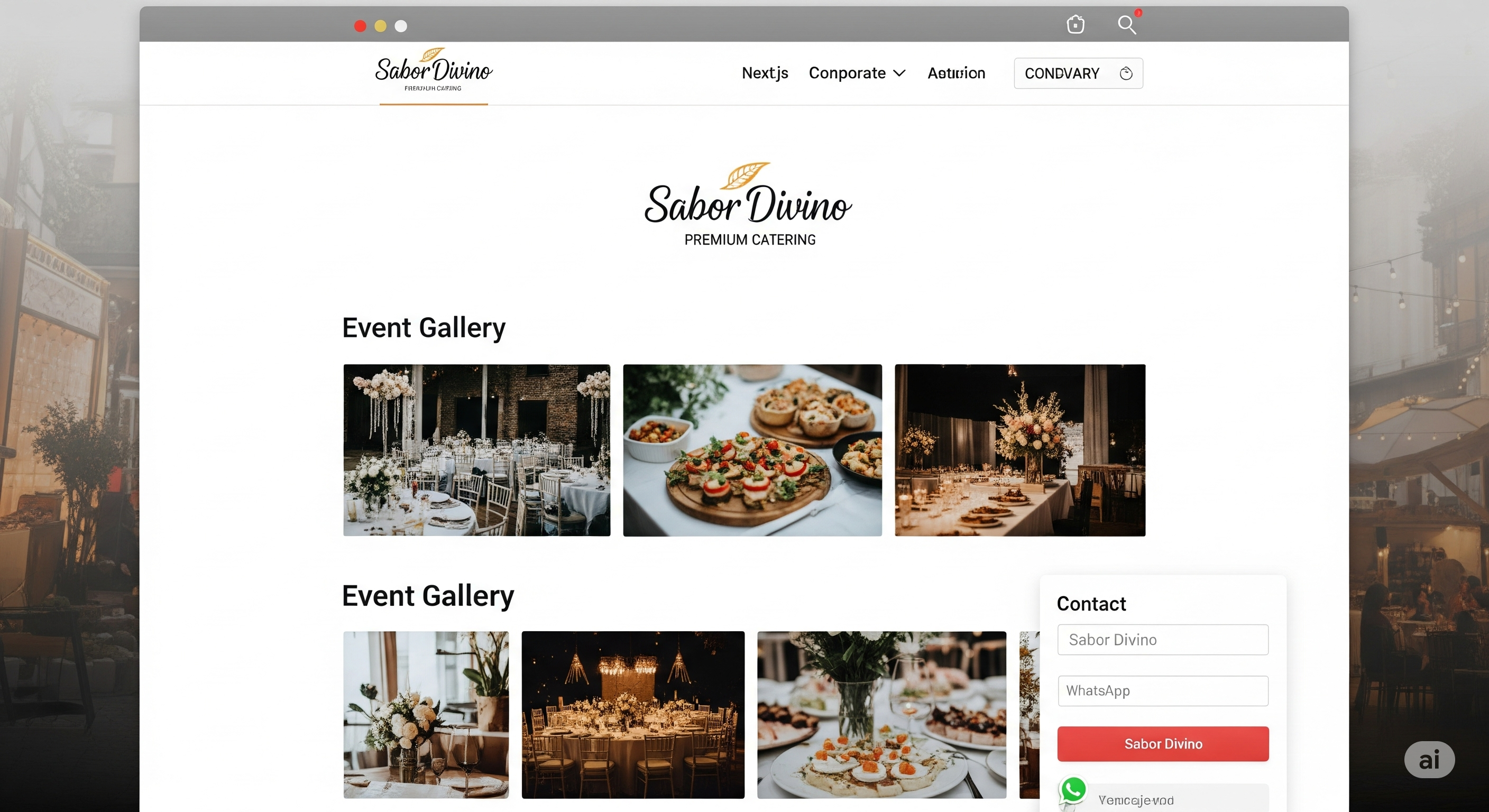 Screenshot of an elegant corporate website for a catering service